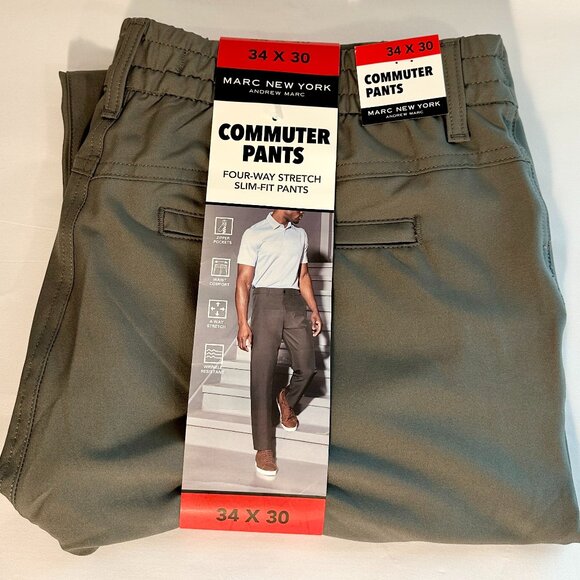 New Marc New York Commuter Pant Men's 34X30 Grey Wrinkle Free Stretch Slim Fit - Picture 1 of 11